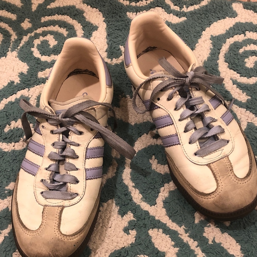 Adidas White and Purple Sneakers with Gray Accents